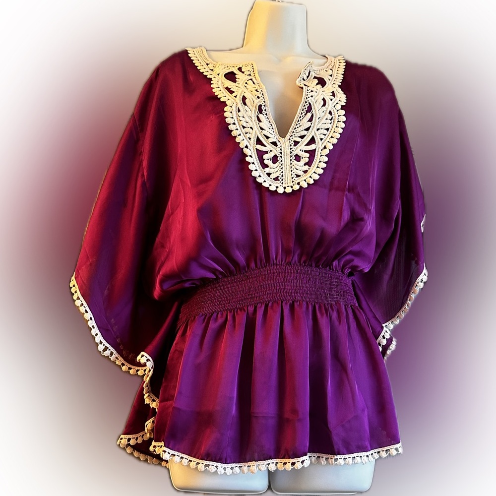 Beautiful Grace Elements Purple Butterfly Sleeve Top